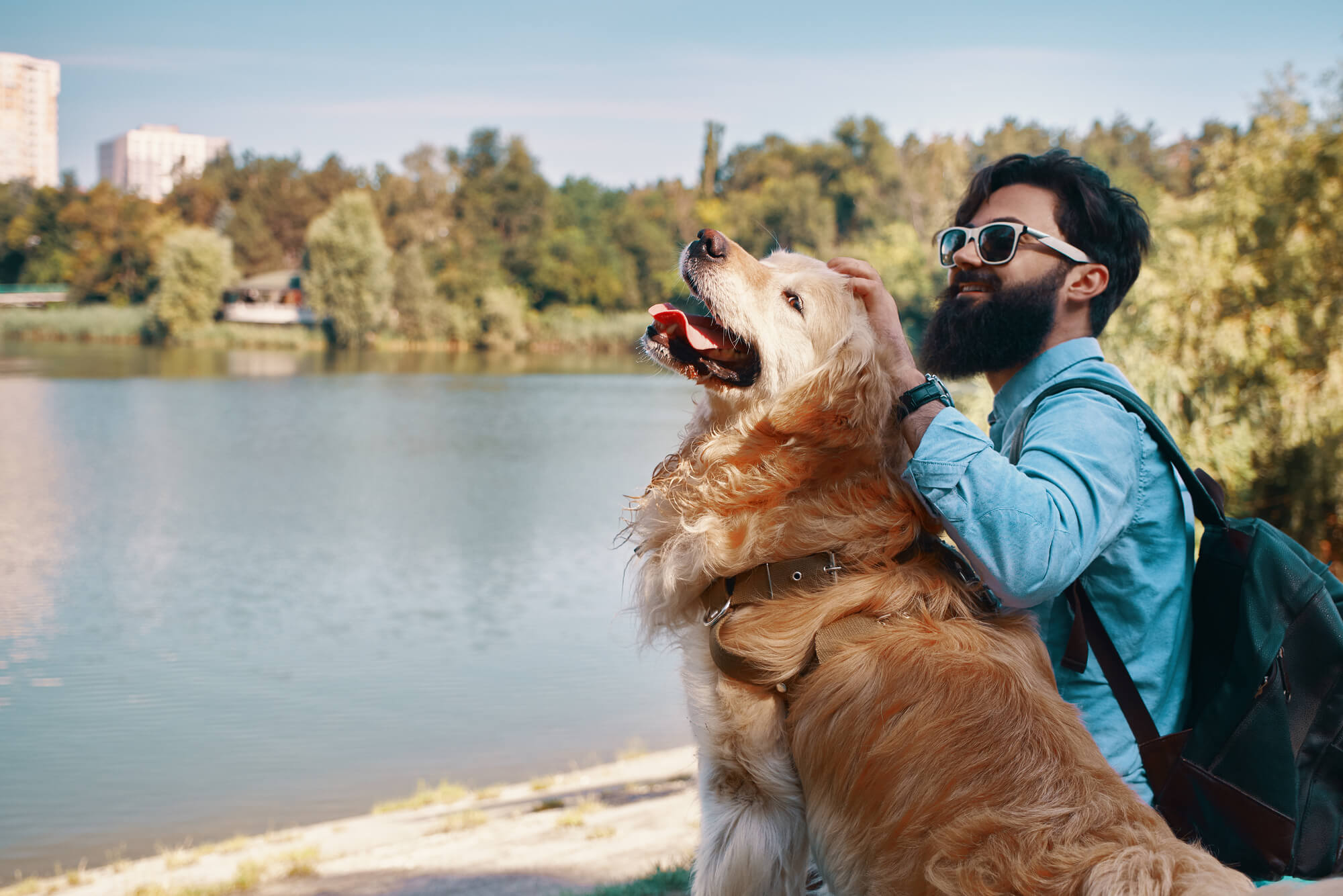 bearded man with dog